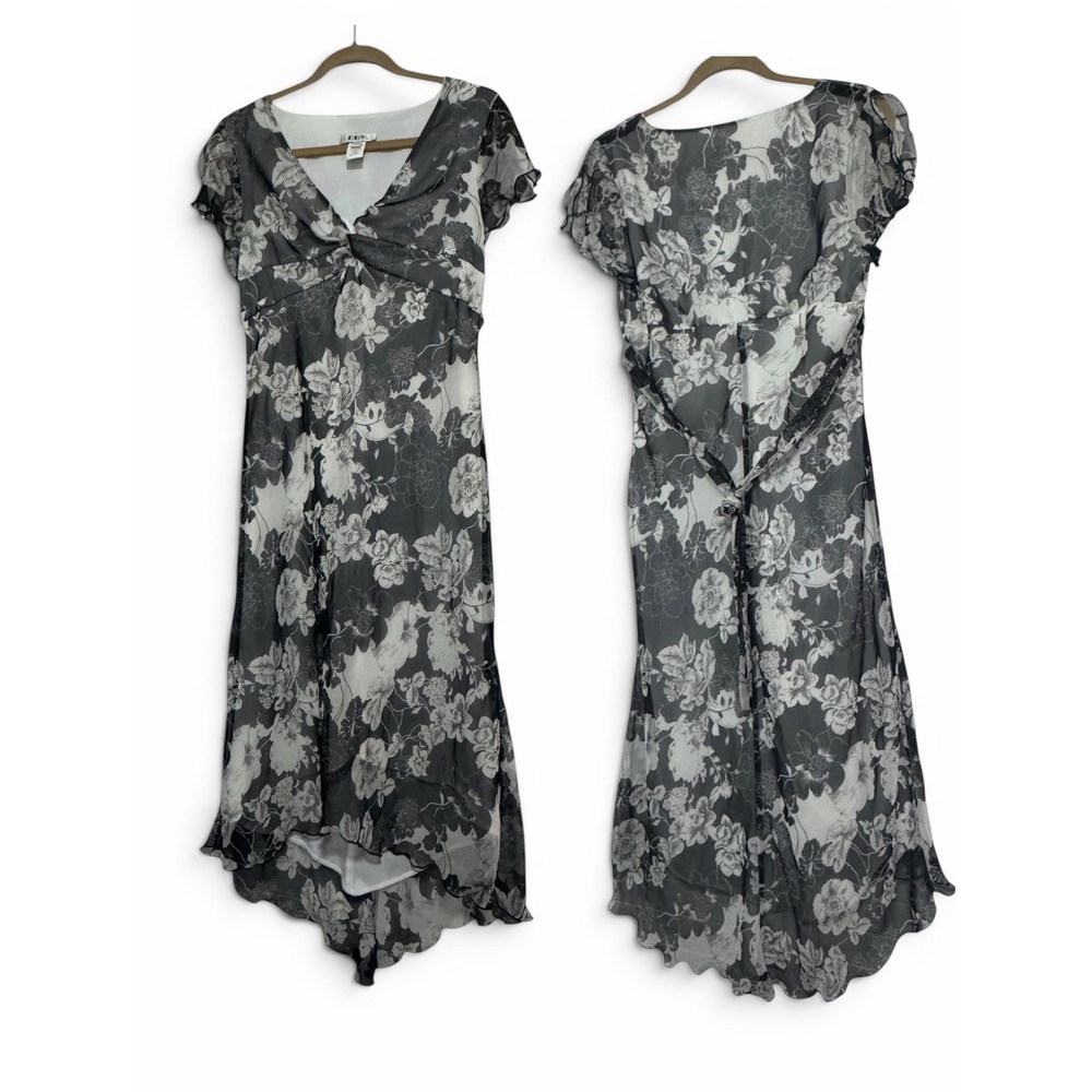 VTG 90s Y2K D.B.Y. floral chiffon fairy grunge romantic goth Midi dress sz 9/10